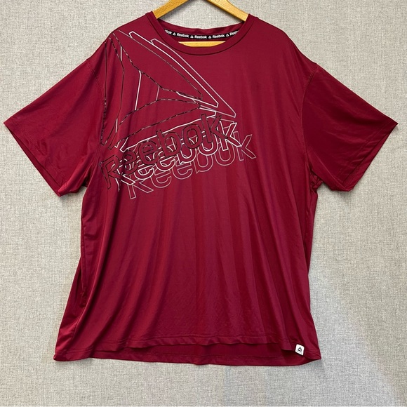 3x Men's Maroon Red Black REEBOK Active Poly/spandex T-Shirt LOGO Top - Picture 1 of 8